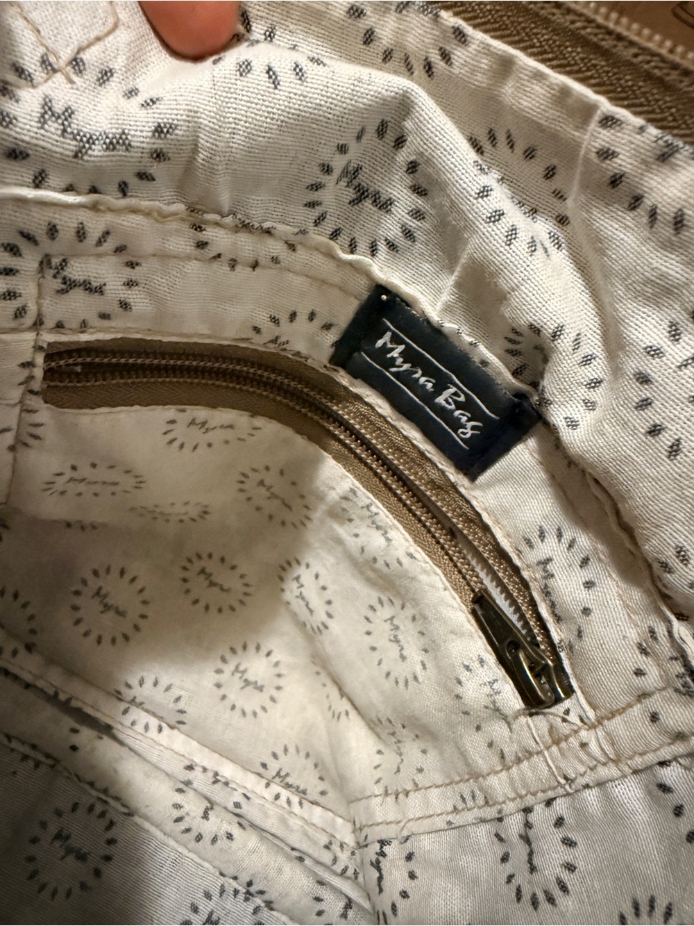 Myra Bag Blue Floral Canvas Tote with Tan Trim - Picture 3 of 4